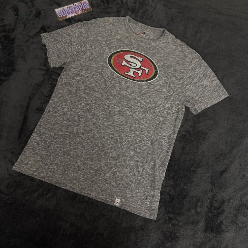 Majestic San Francisco SF 49ers Gray Distress Print T-Shirt Men's Size Medium